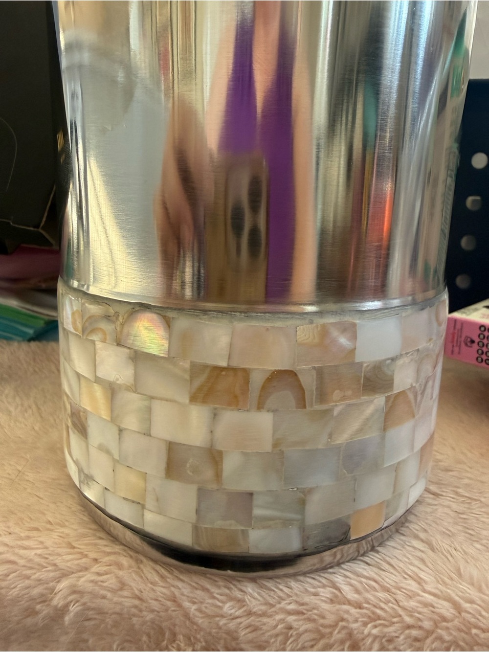 NIB Anna metal Iridescent Mother-of-Pearl Mosaic wine chiller MSRP 89